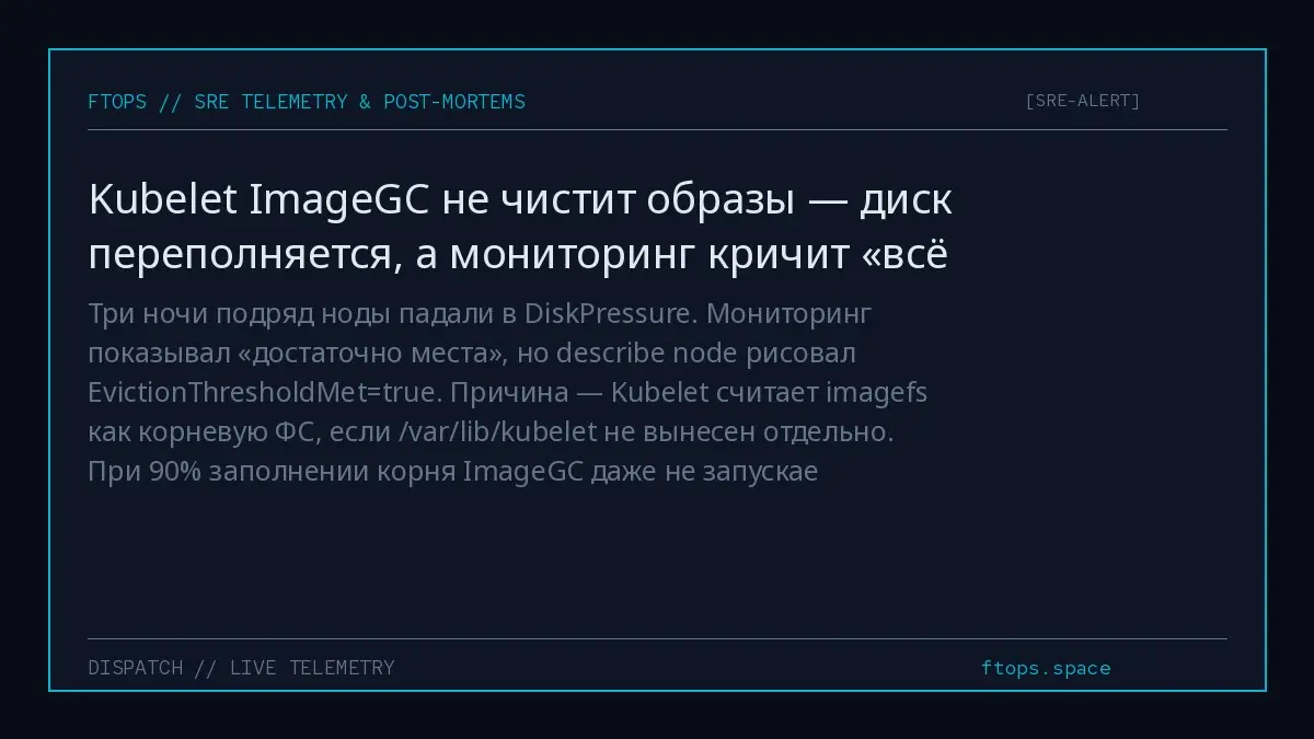 Три ночи подряд ноды падали в DiskPressure. Мониторинг показывал «достаточно места», но describe node рисовал EvictionThresholdMet=true | Сетка — социальная сеть от hh.ru