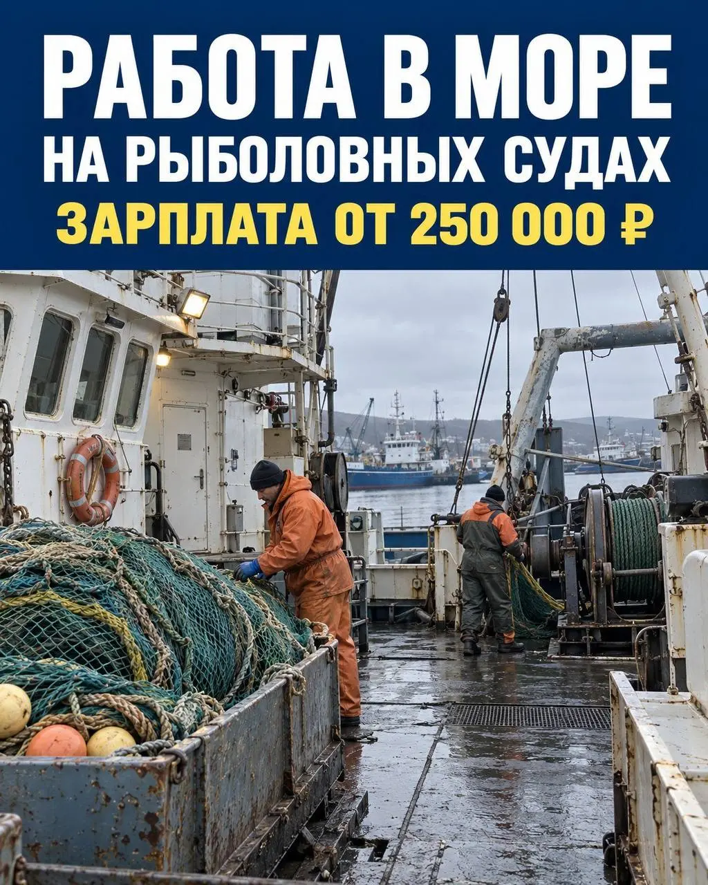 МАТРОС НА РЫБОЛОВНЫХ СУДАХ
От 250 000₽
Прямой работодатель
• Москва
• Другое
• @ggBenzotape
Полное описание вакансии размещено в Телеграм и Макс. Переходите по ссылке в закрепленном сообщении | Сетка — социальная сеть от hh.ru