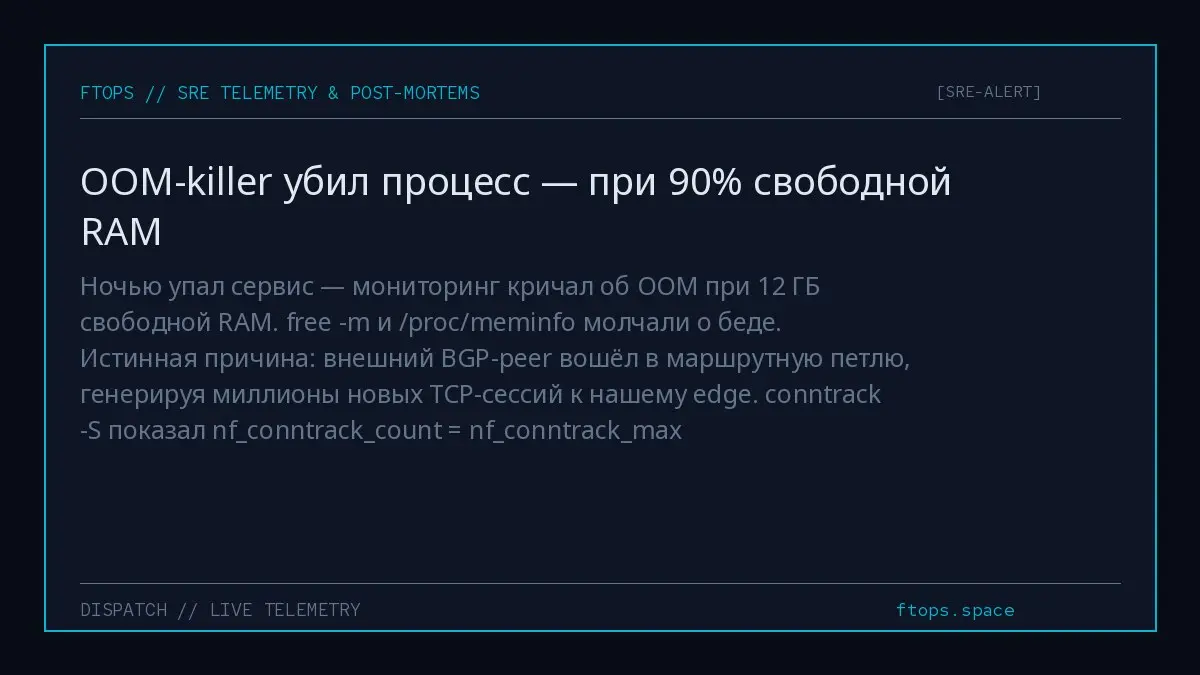 Ночью упал сервис — мониторинг кричал об OOM при 12 ГБ свободной RAM. free -m и /proc/meminfo молчали о беде | Сетка — социальная сеть от hh.ru