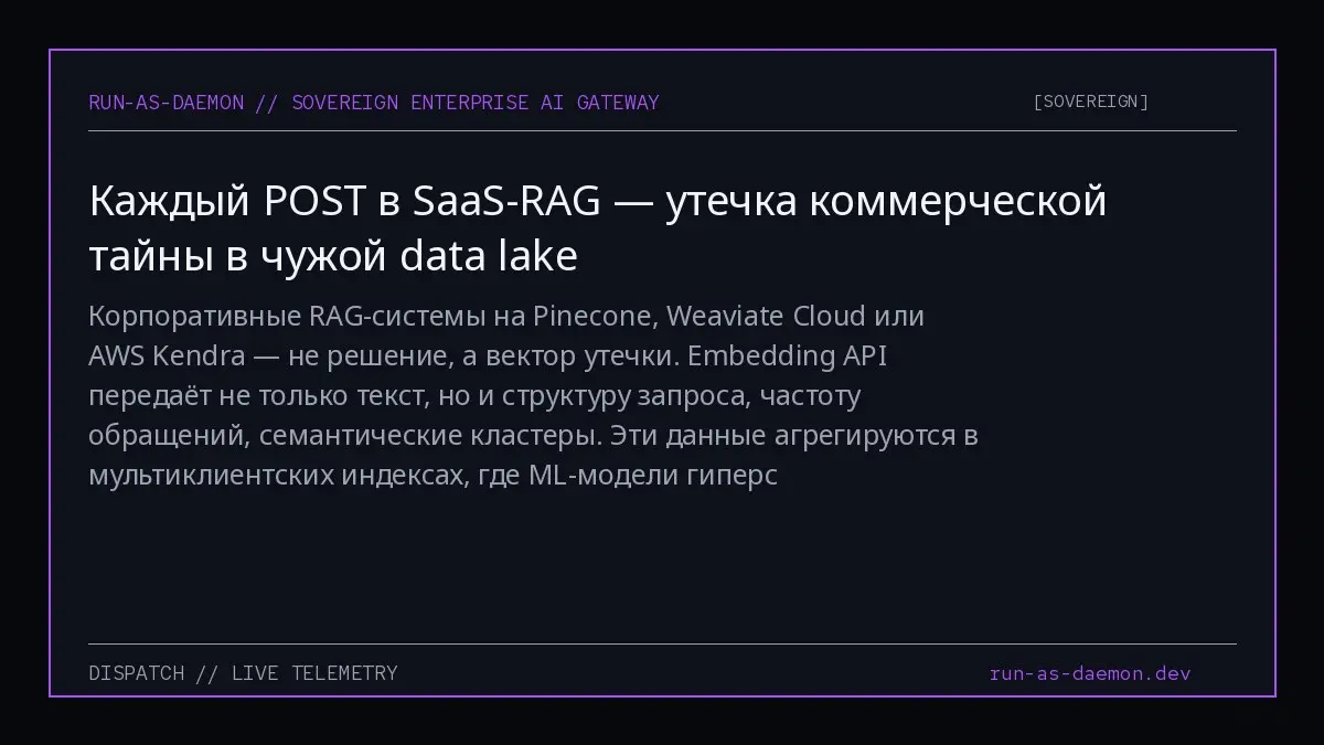Корпоративные RAG-системы на Pinecone, Weaviate Cloud или AWS Kendra — не решение, а вектор утечки | Сетка — социальная сеть от hh.ru