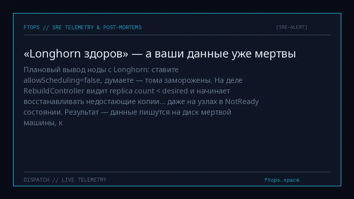 Плановый вывод ноды с Longhorn: ставите allowScheduling=false, думаете — тома заморожены | Сетка — социальная сеть от hh.ru