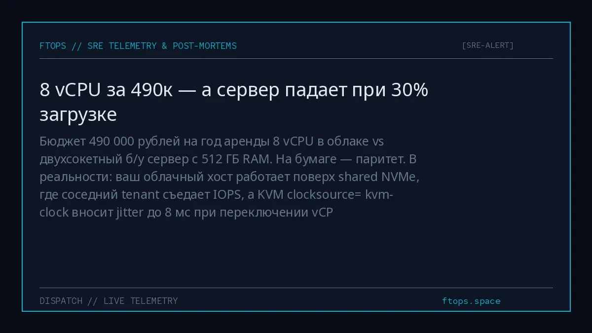 Бюджет 490 000 рублей на год аренды 8 vCPU в облаке vs двухсокетный б/у сервер с 512 ГБ RAM. На бумаге — паритет | Сетка — социальная сеть от hh.ru