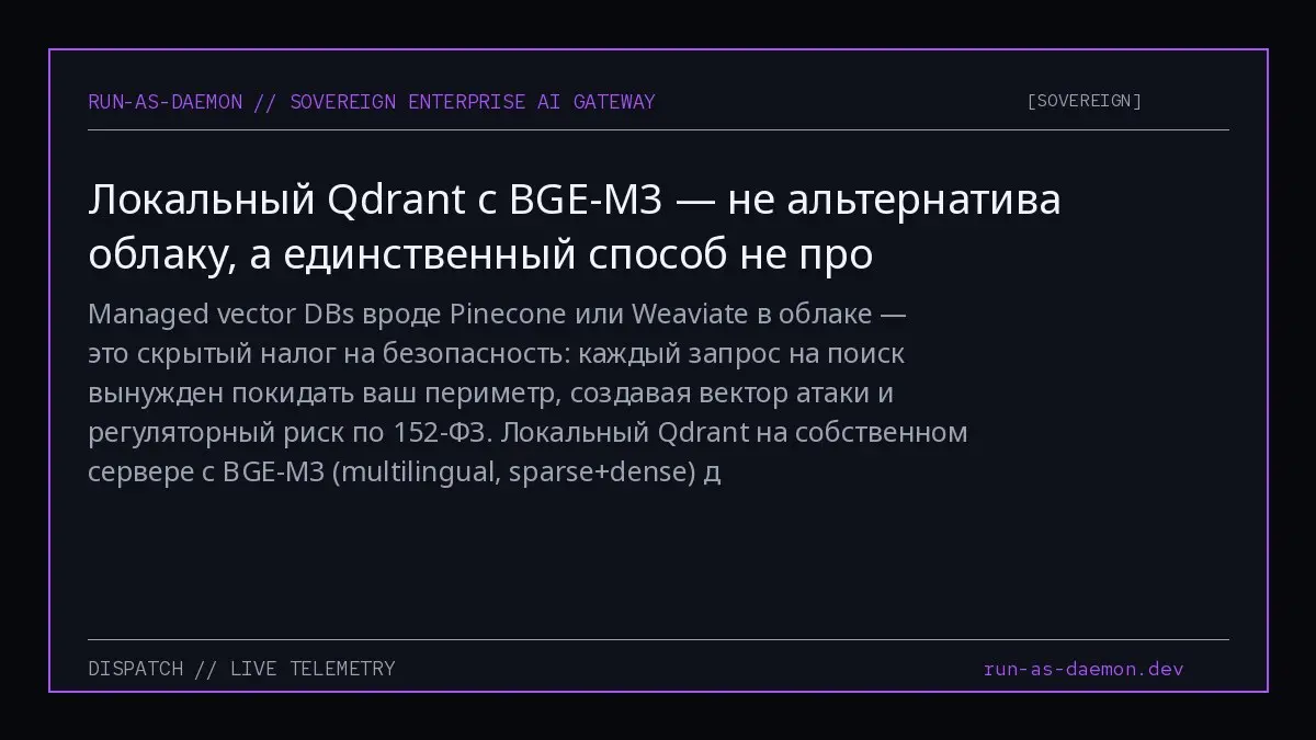 Managed vector DBs вроде Pinecone или Weaviate в облаке — это скрытый налог на безопасность: каждый запрос на поиск вынужден покидать ваш периметр, создавая вектор атаки и регуляторный риск по 152-ФЗ | Сетка — социальная сеть от hh.ru
