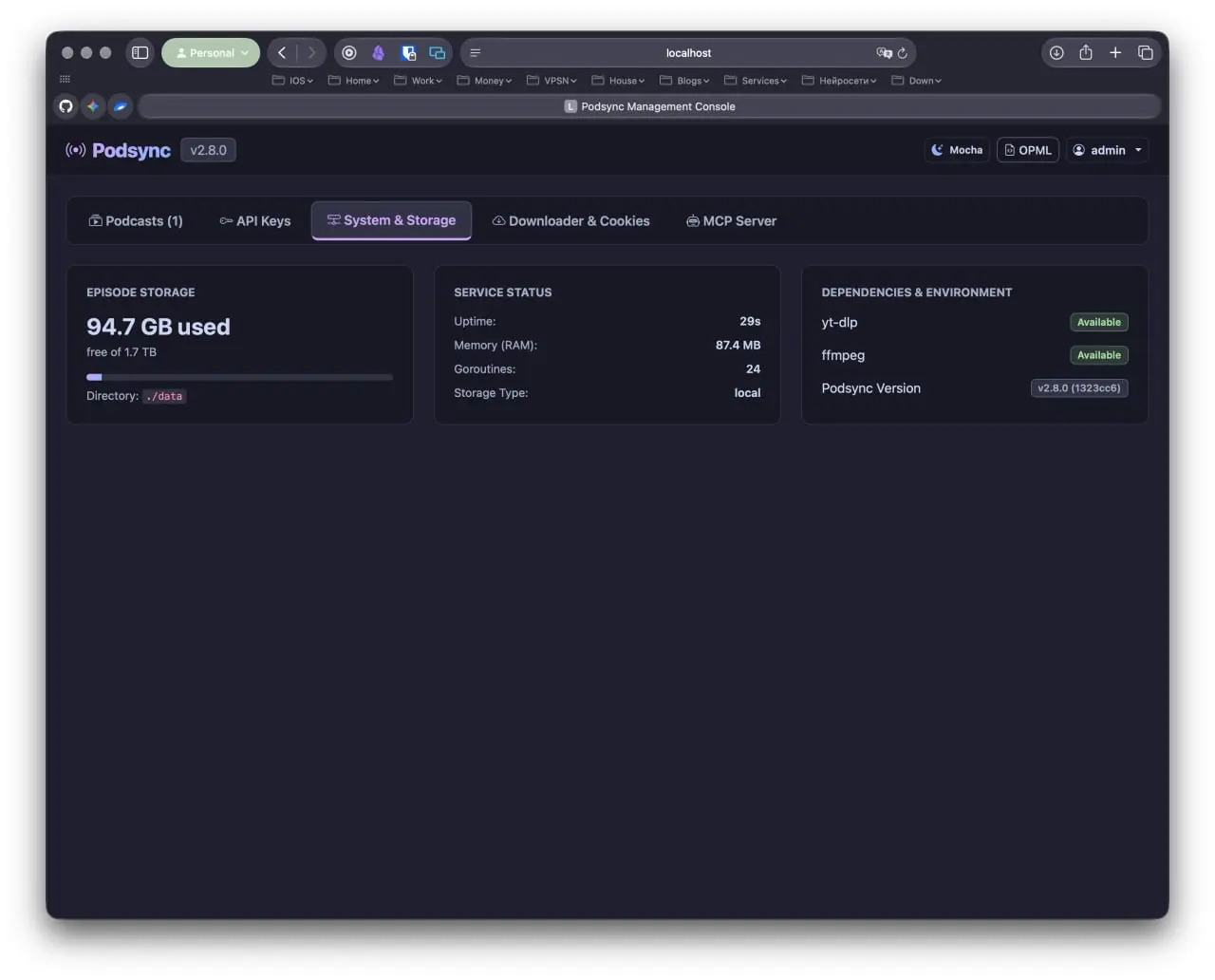 Порешал не останавливаться и чучуть наростить форк podsync из того, что успел сделать перед сном:
1. Веб-панель управления (/admin):

Управление каналами: добавление, удаление, ручная синхронизация | Сетка — социальная сеть от hh.ru
