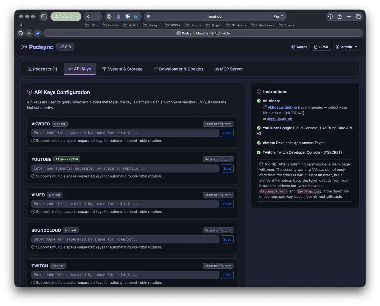 Порешал не останавливаться и чучуть наростить форк podsync из того, что успел сделать перед сном:
1. Веб-панель управления (/admin):

Управление каналами: добавление, удаление, ручная синхронизация | Сетка — социальная сеть от hh.ru
