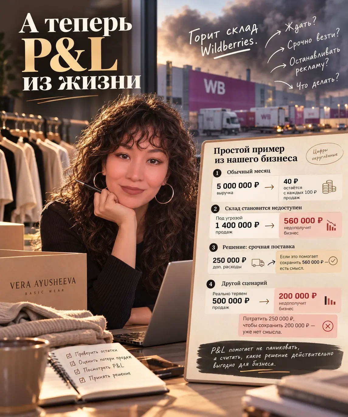 А теперь P&L из жизни. Когда горят склады Wildberries  В январе 2024 года был большой пожар на складе Wildberries в Шушарах | Сетка — социальная сеть от hh.ru