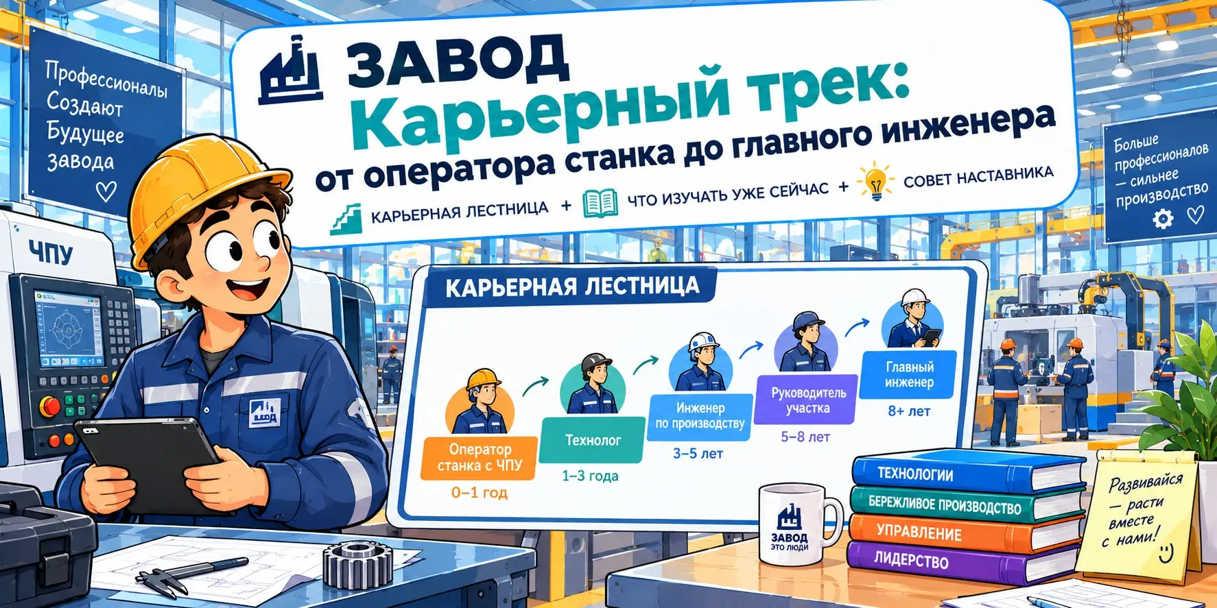 ЗАВОД🏭 Карьерный трек: от оператора ЧПУ до главного инженера | Сетка — социальная сеть от hh.ru