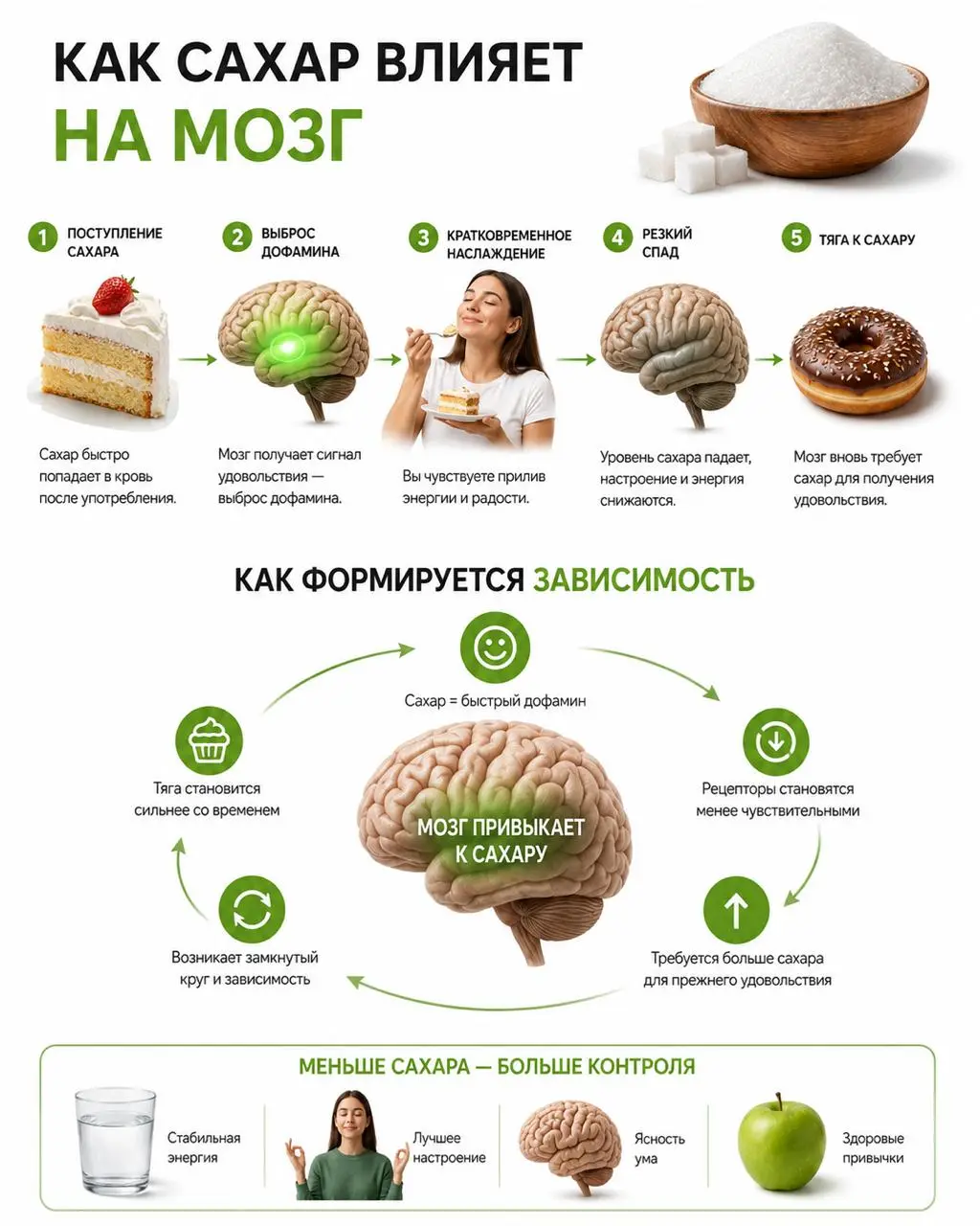 Сахар действует на те же зоны мозга, что и вещества, вызывающие зависимость
Он вызывает выброс дофамина в системе вознаграждения мозга, том же механизме, что запускают многие психоактивные вещества, х... | Сетка — социальная сеть от hh.ru