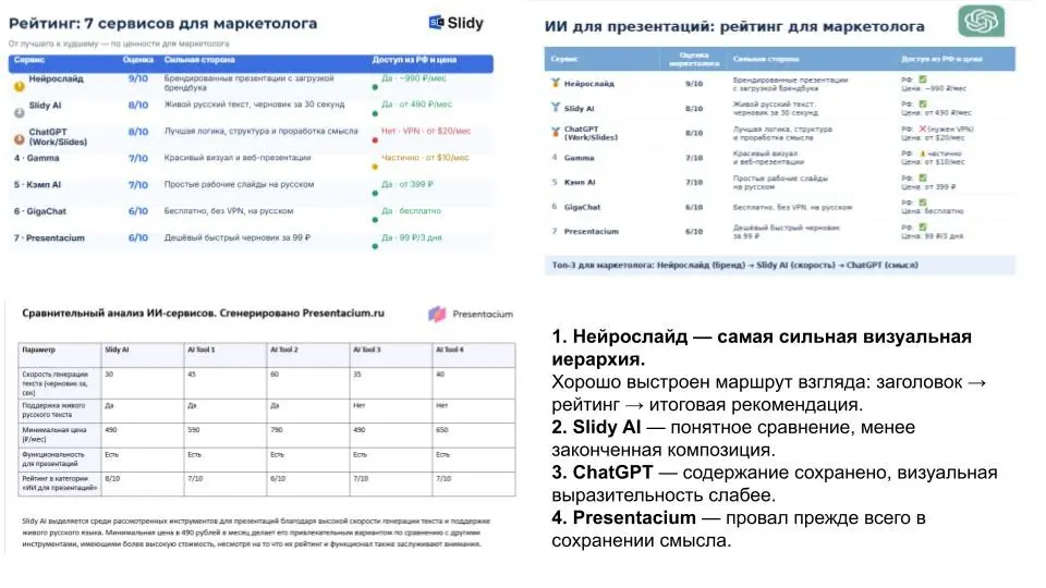 Один промпт — четыре ИИ. Где быстро собрать презентацию? | Сетка — социальная сеть от hh.ru