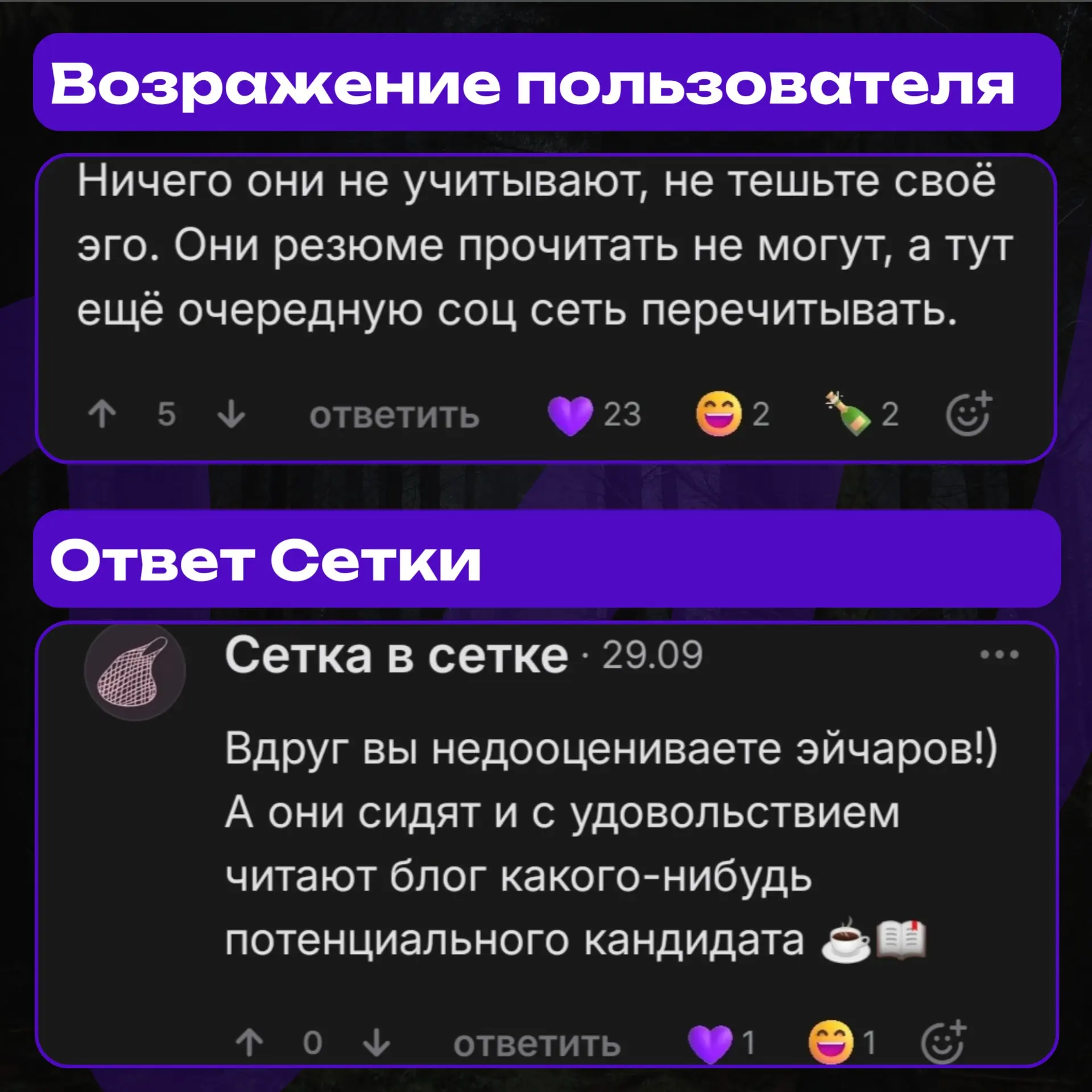 Оцениваем манеру ответов Сетки | Сетка — социальная сеть от hh.ru