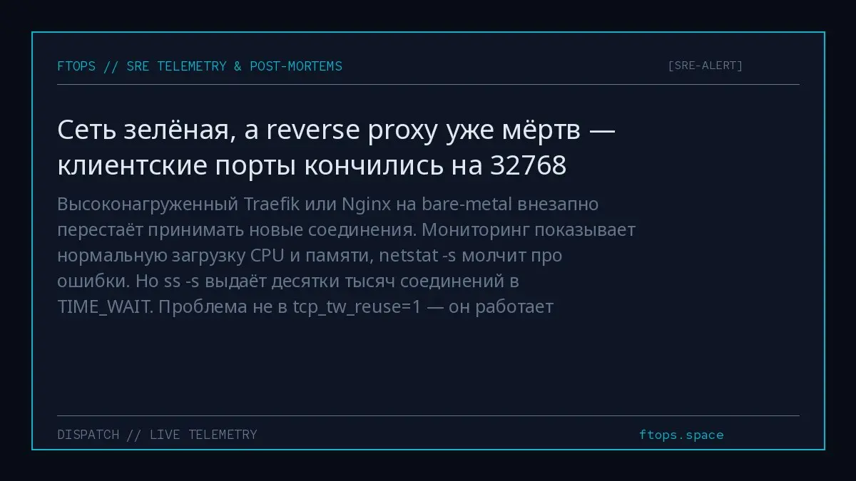 Высоконагруженный Traefik или Nginx на bare-metal внезапно перестаёт принимать новые соединения. Мониторинг показывает нормальную загрузку CPU и памяти, netstat -s молчит про ошибки | Сетка — социальная сеть от hh.ru