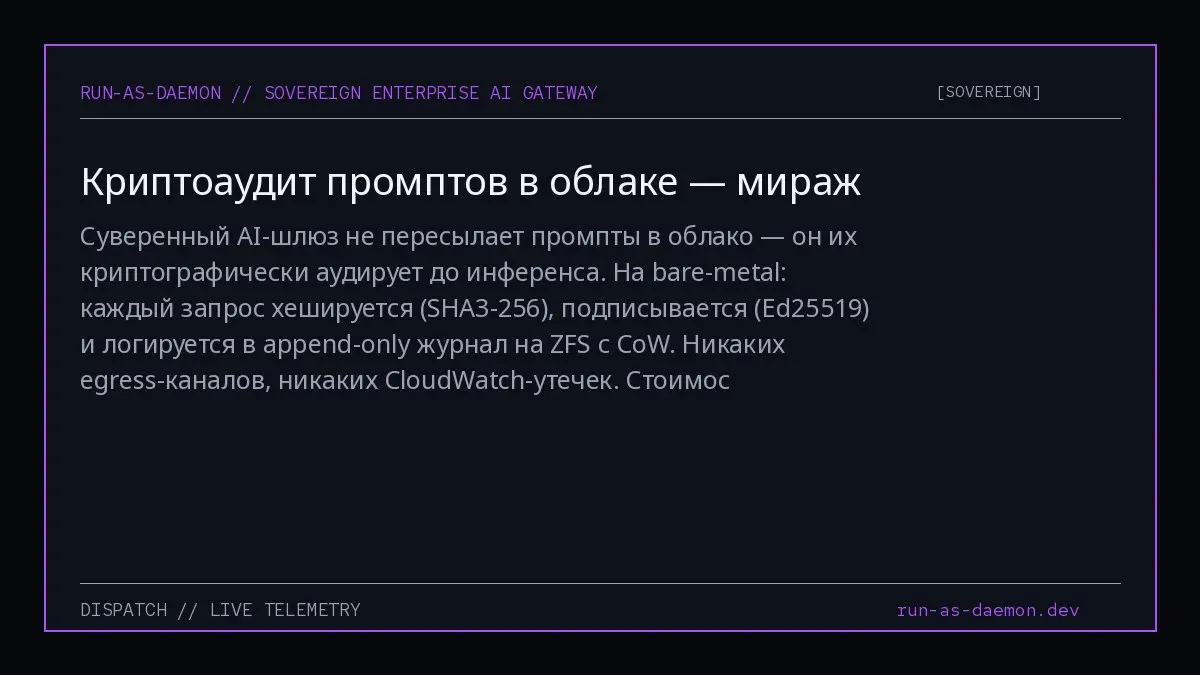 Суверенный AI-шлюз не пересылает промпты в облако — он их криптографически аудирует до инференса | Сетка — социальная сеть от hh.ru