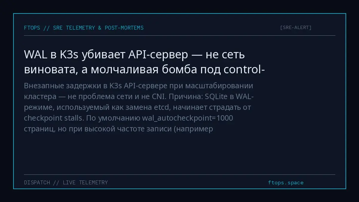 Внезапные задержки в K3s API-сервере при масштабировании кластера — не проблема сети и не CNI. Причина: SQLite в WAL-режиме, используемый как замена etcd, начинает страдать от checkpoint stalls | Сетка — социальная сеть от hh.ru