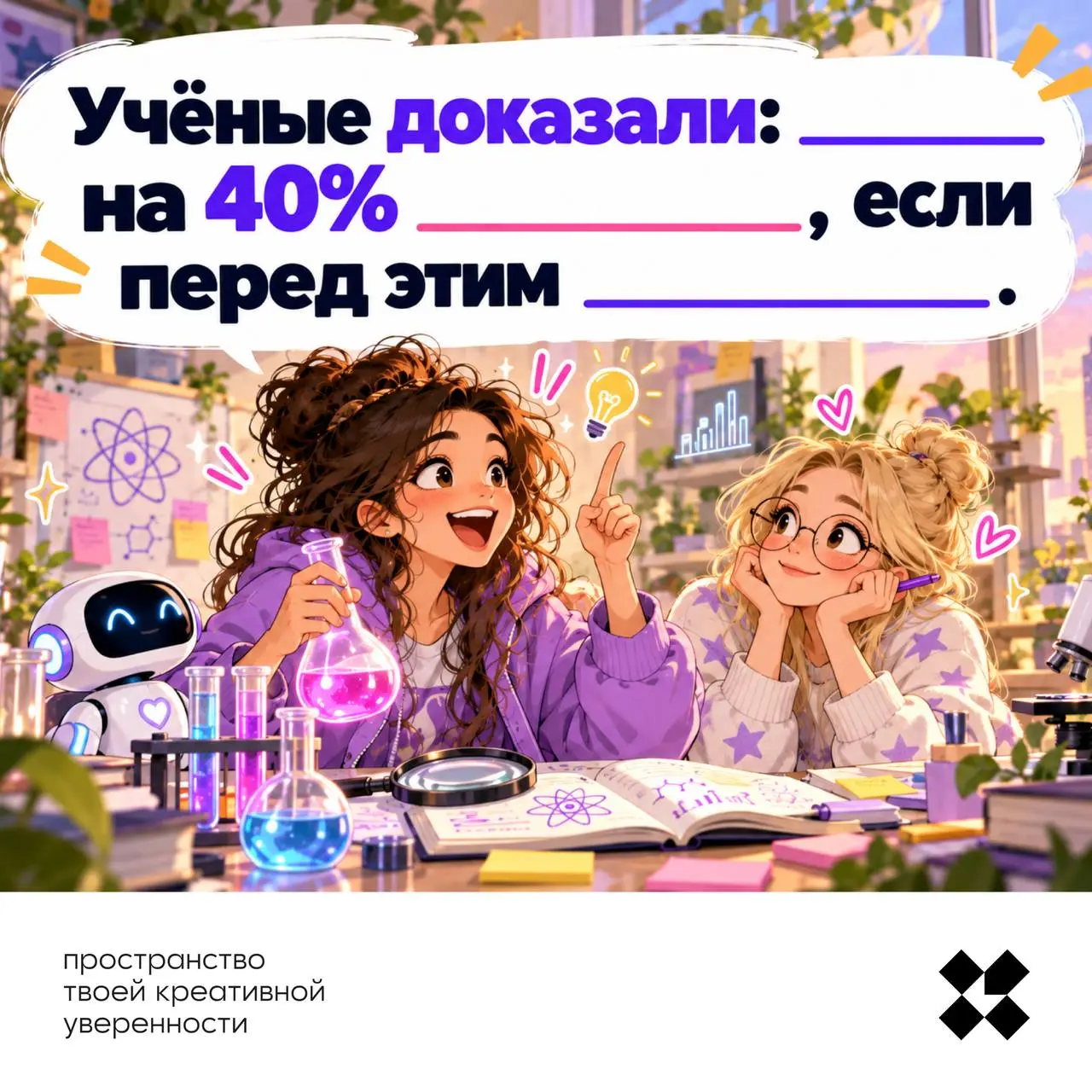 Усложняем. Теперь вам надо вписать три (!!!) слова, сделать это креативно. И написать десять ваших версий в комментариях.
#10идейвдень by @creativehappens | Сетка — социальная сеть от hh.ru