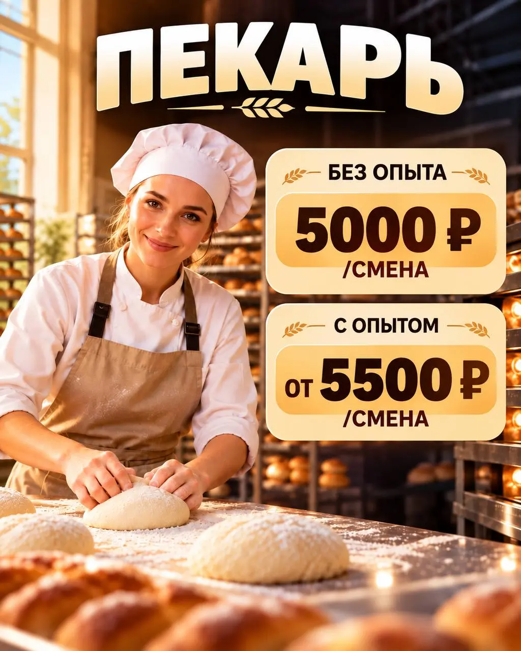 ПЕКАРЬ ДНЕВНАЯ СМЕНА
5000₽ - 5000₽/смена
Прямой работодатель
• Москва
• Рестораны/Кафе
• +79263750118
Полное описание вакансии размещено в Телеграм и Макс | Сетка — социальная сеть от hh.ru