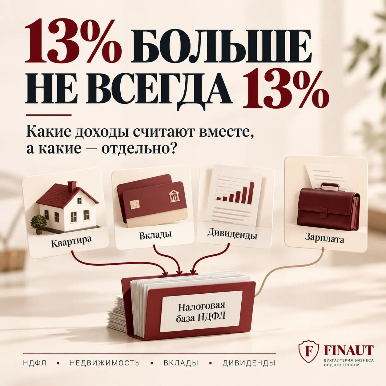 13% БОЛЬШЕ НЕ ВСЕГДА 13%
Продали квартиру, получили проценты по вкладу, дивиденды и зарплату. Все сложат вместе и НДФЛ может дойти до 22%?
Нет.
С 2025 года в России действует прогрессивная шкала НДФЛ | Сетка — социальная сеть от hh.ru