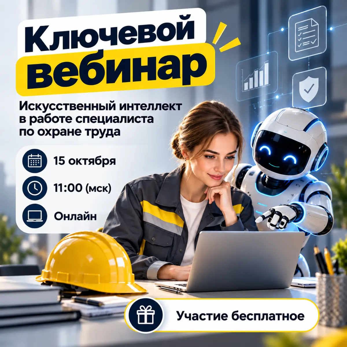 ⚡️Коллеги, приглашаем на ключевой вебинар
Искусственный интеллект в работе специалиста по охране труда
📍От рутины — к автоматизации. Без навыков программирования | Сетка — социальная сеть от hh.ru