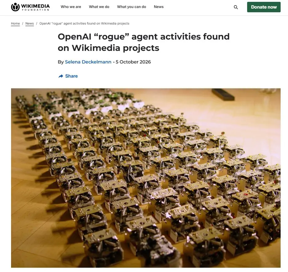 Wikimedia обнаружила неавторизованную активность ИИ-агентов, которые, по данным фонда, связаны с OpenAI | Сетка — социальная сеть от hh.ru