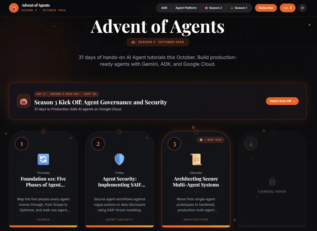 Google вот уже в 3й год подряд запускают свой Advent of Agents - коллекцию обучающих карточек по ИИ в формате вводного месячного бесплатного курса.
Вот тут:
https://adventofagents | Сетка — социальная сеть от hh.ru