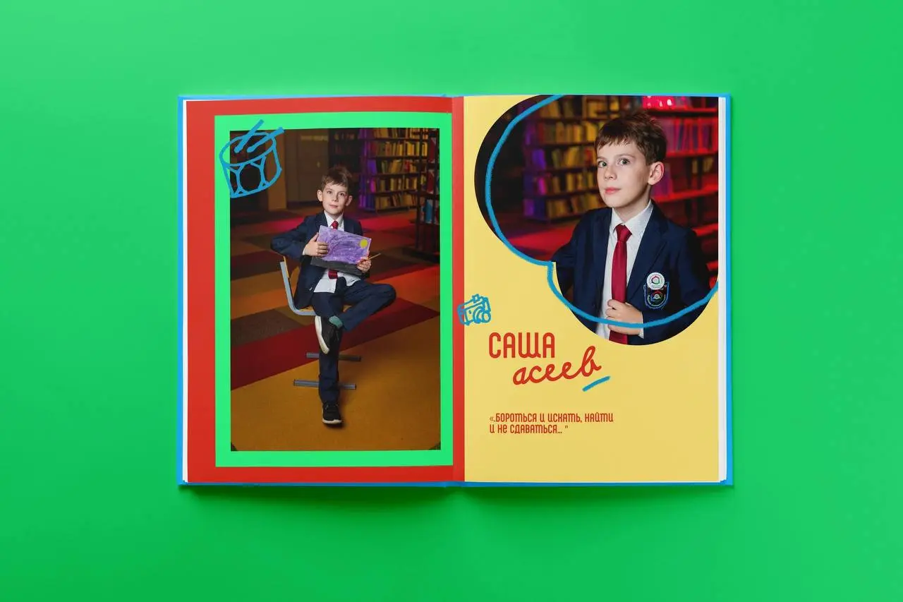 «Началка пройдена» — новый дизайн выпускного альбома для 4 класса 🎒
Яркий, дерзкий, живой и совсем не скучный: сочные цвета, рукописные элементы, линии фломастером, школьные заметки, крупные фотографи... | Сетка — социальная сеть от hh.ru
