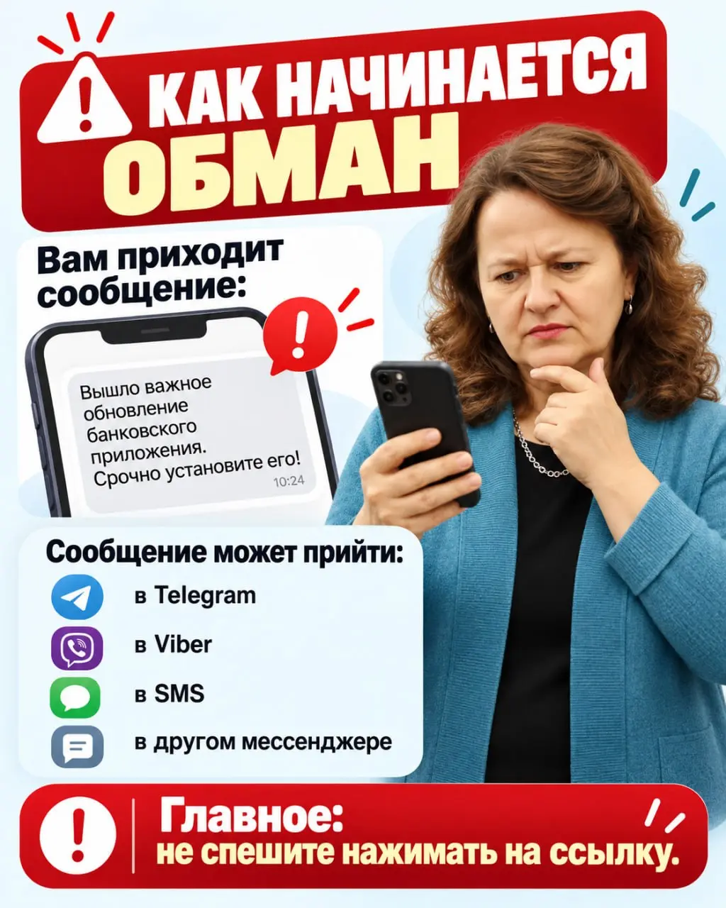 🚨 Осторожно: мошенники!
Сегодня разбираем одну из опасных схем — сообщения о якобы «срочном обновлении банковского приложения» | Сетка — социальная сеть от hh.ru
