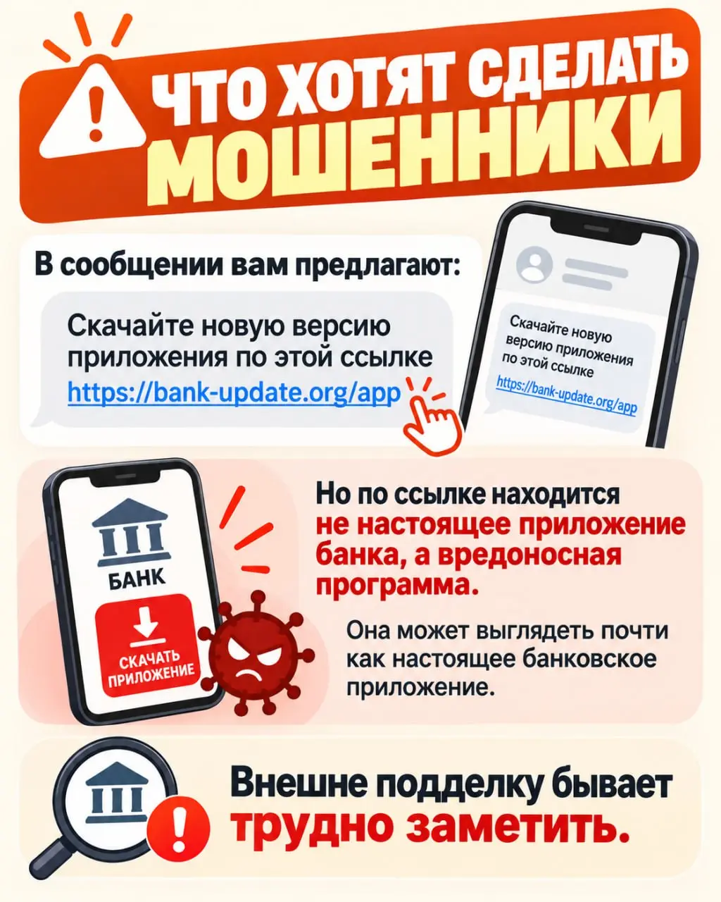 🚨 Осторожно: мошенники!
Сегодня разбираем одну из опасных схем — сообщения о якобы «срочном обновлении банковского приложения» | Сетка — социальная сеть от hh.ru
