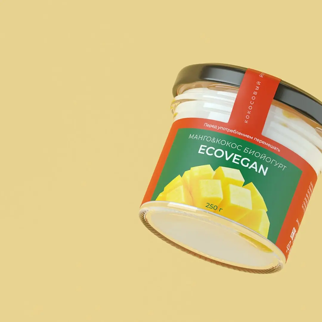 Манго и кокос — два вкуса, одна система
Для бренда «Эковеган» разработали этикетки биойогуртов с манго и кокосом. Задача — передать натуральность и экологичность, сохранив узнаваемость линейки | Сетка — социальная сеть от hh.ru