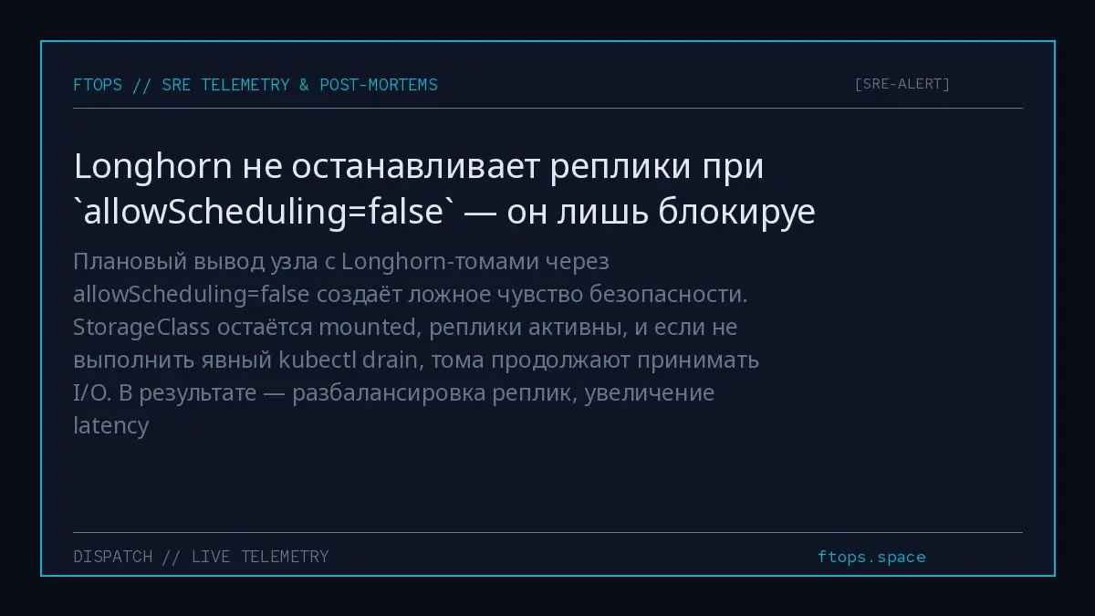 Плановый вывод узла с Longhorn-томами через allowScheduling=false создаёт ложное чувство безопасности | Сетка — социальная сеть от hh.ru