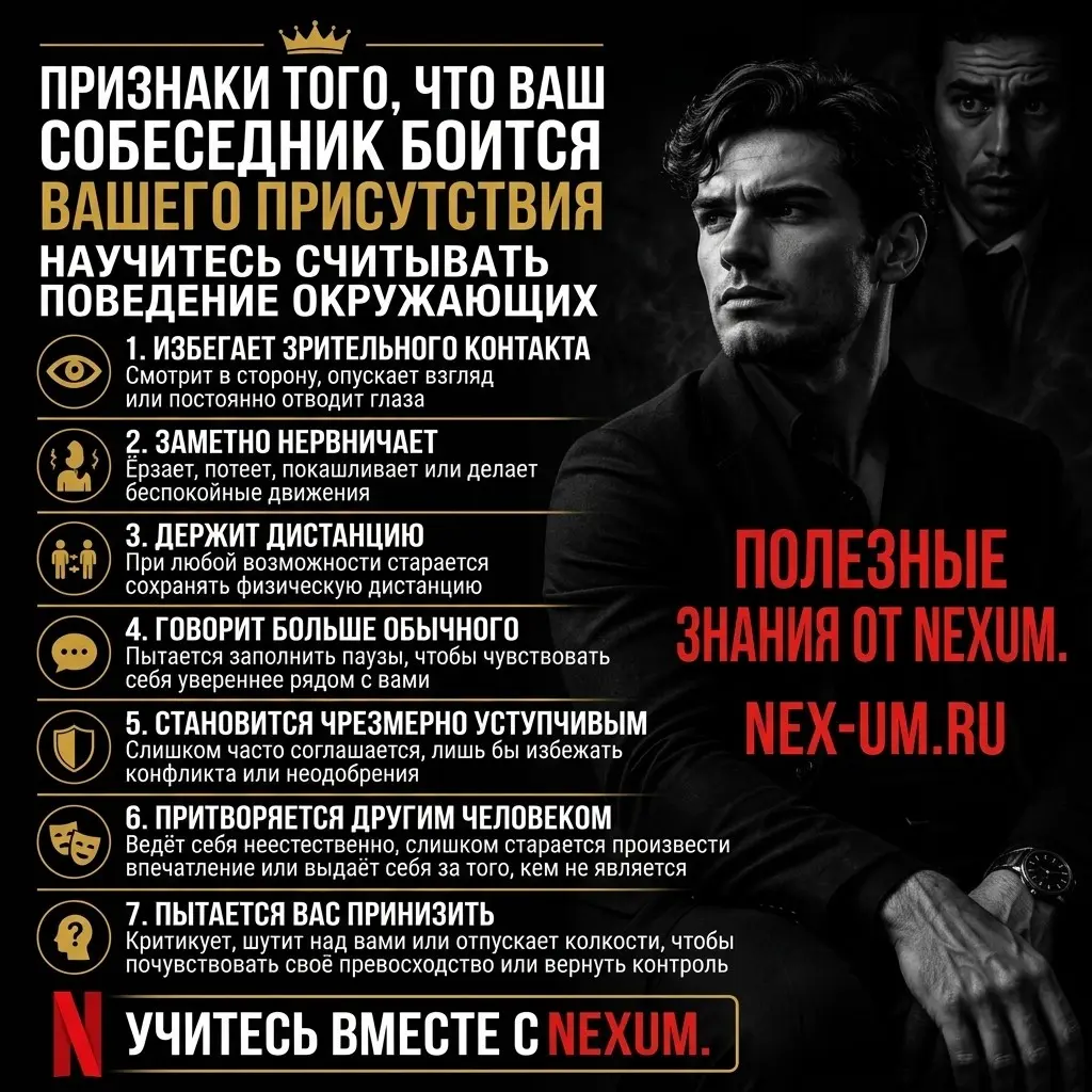 Почему рядом с вами собеседник вдруг начинает вести себя странно?
 
С другими он спокойно разговаривает, шутит, спорит | Сетка — социальная сеть от hh.ru
