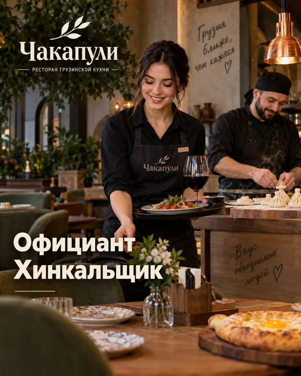 1️⃣ОФИЦИАНТ - от 3000₽/выход + чаевые + мотивация
2️⃣ХИНКАЛЬЩИК - от 5000₽ - 6000₽/смена
Чакапули
• Москва, м | Сетка — социальная сеть от hh.ru