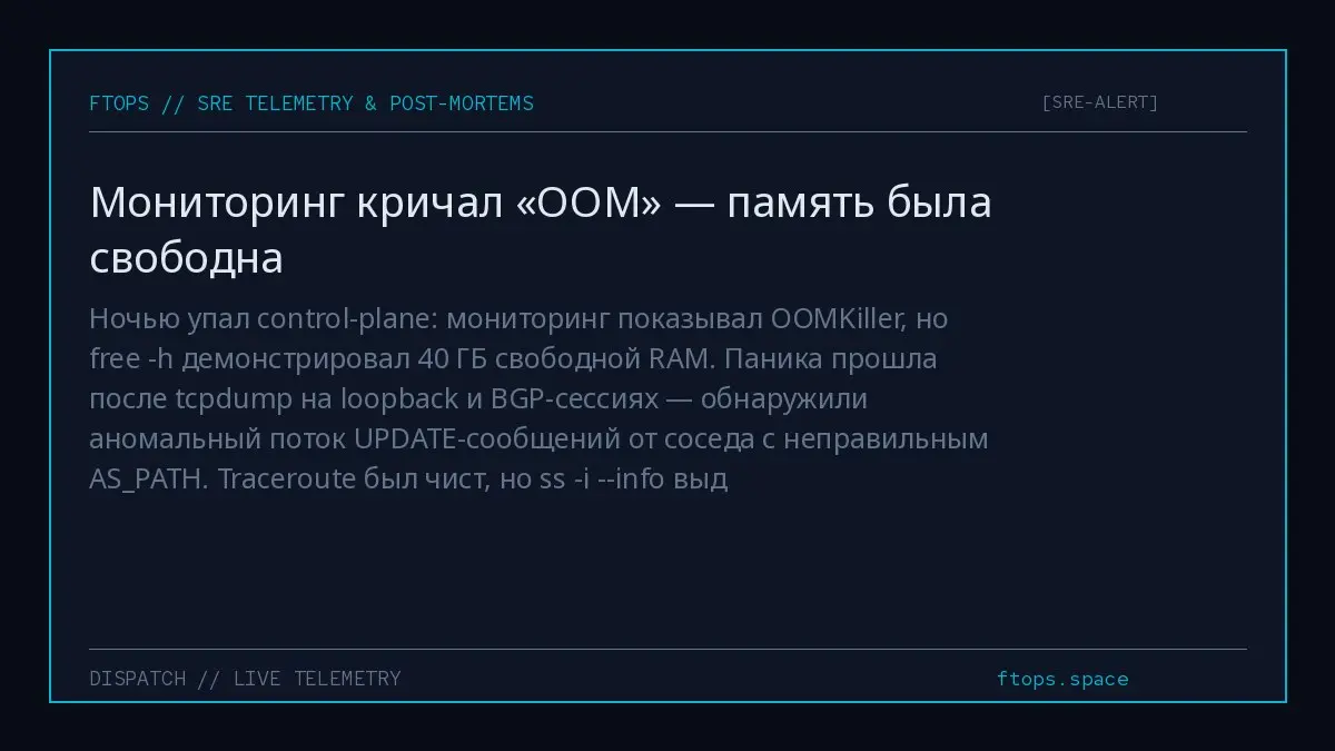 Ночью упал control-plane: мониторинг показывал OOMKiller, но free -h демонстрировал 40 ГБ свободной RAM | Сетка — социальная сеть от hh.ru