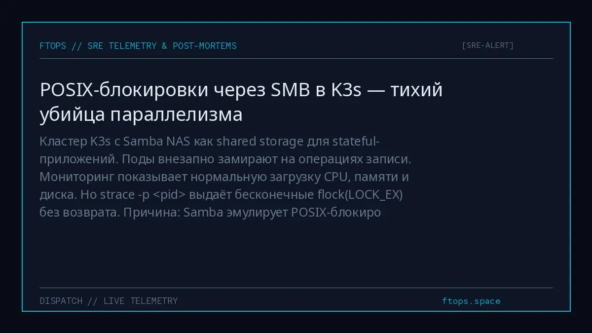Кластер K3s с Samba NAS как shared storage для stateful-приложений. Поды внезапно замирают на операциях записи. Мониторинг показывает нормальную загрузку CPU, памяти и диска | Сетка — социальная сеть от hh.ru