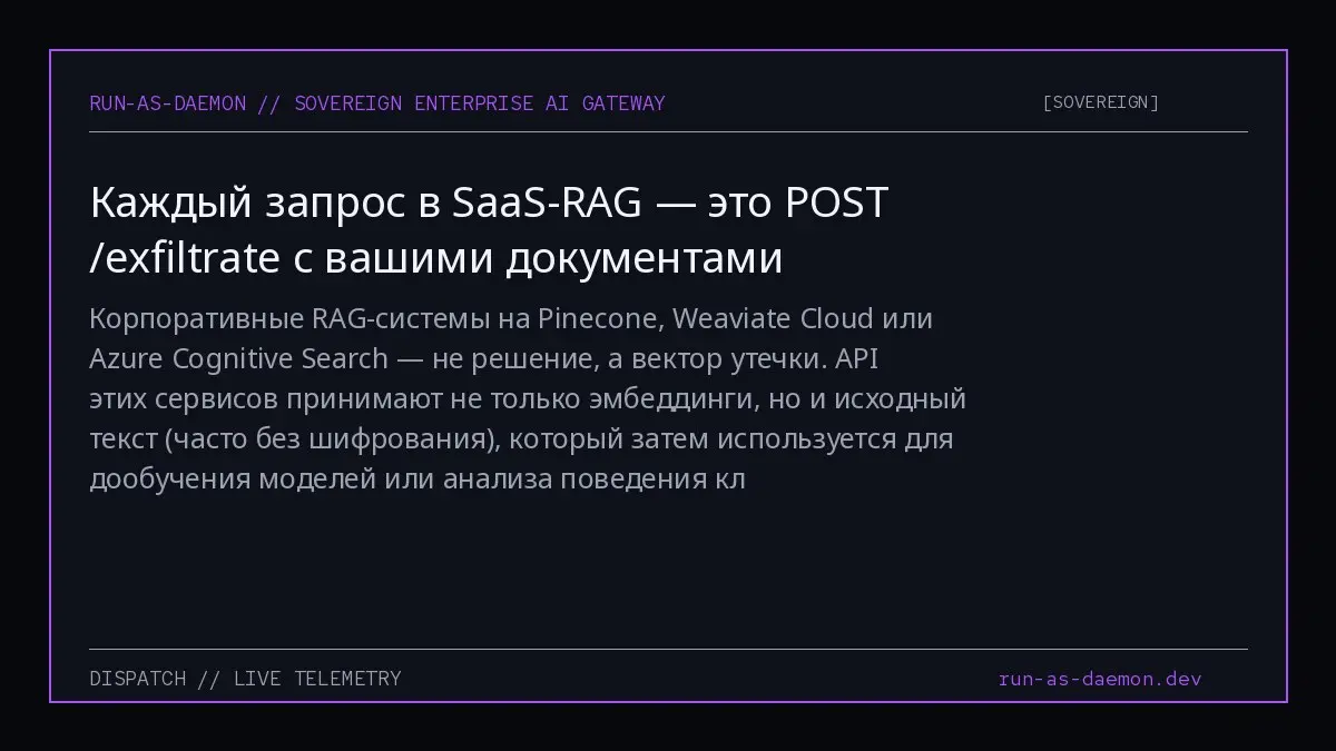 Корпоративные RAG-системы на Pinecone, Weaviate Cloud или Azure Cognitive Search — не решение, а вектор утечки | Сетка — социальная сеть от hh.ru