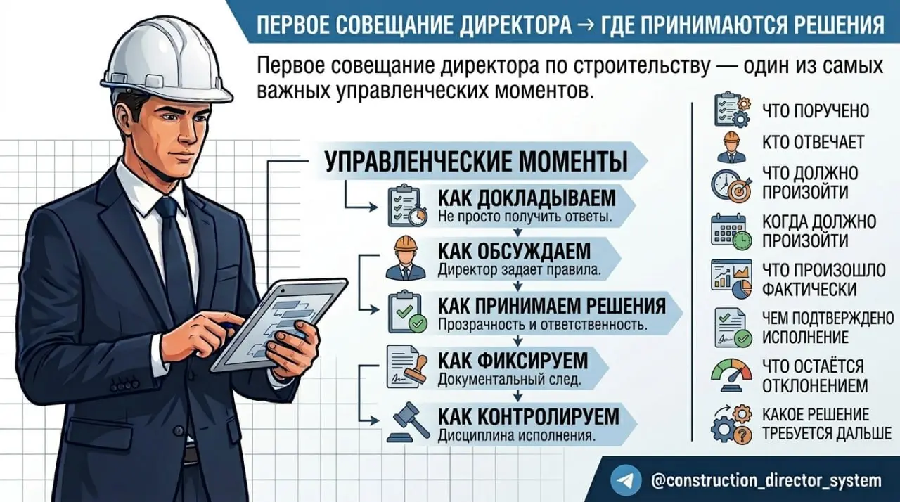 Первое совещание директора по строительству — один из самых важных управленческих моментов.
Не потому, что на нём нужно получить все ответы | Сетка — социальная сеть от hh.ru