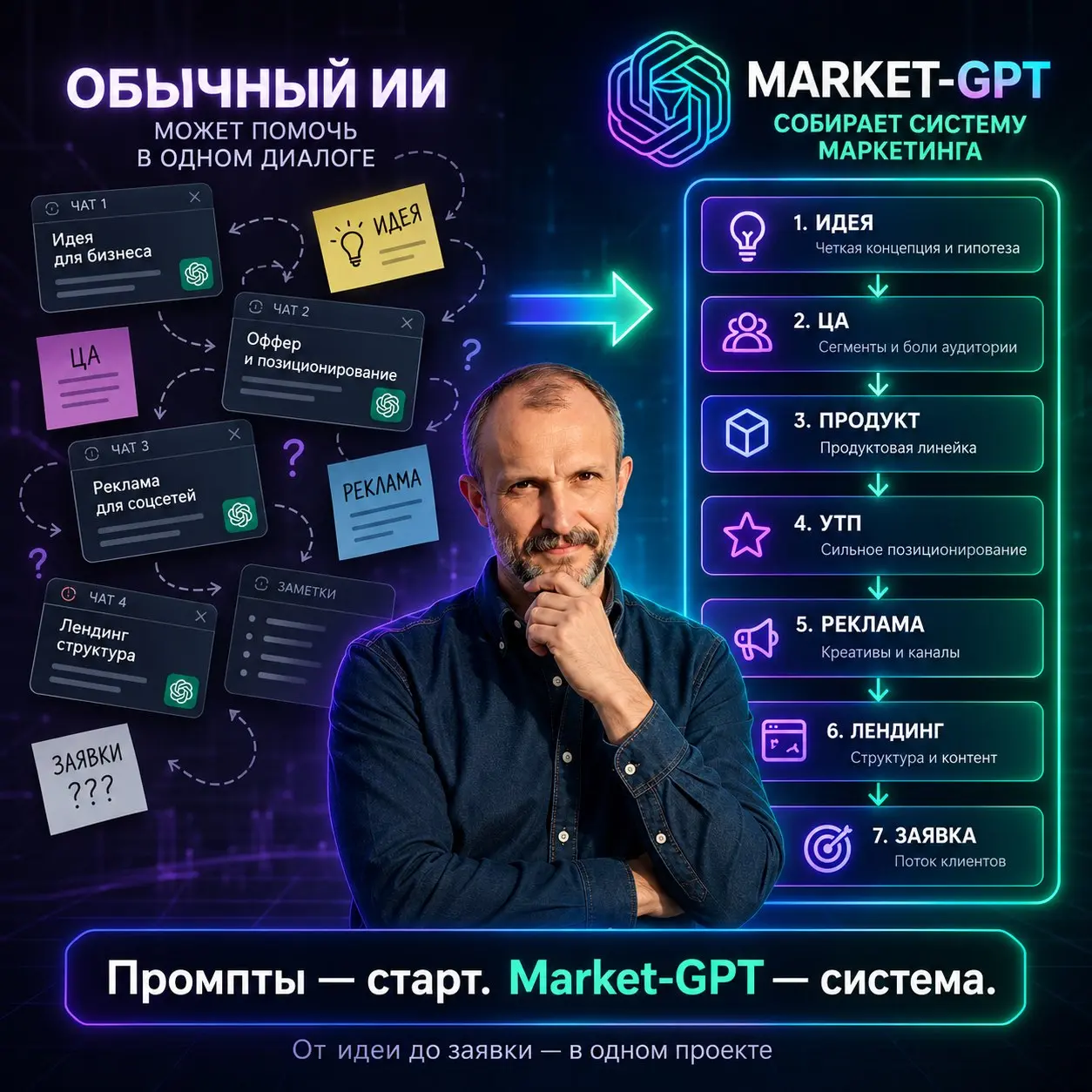 Зачем вообще нужен Market GPT, если есть ChatGPT?
Нормальный вопрос.
Особенно сейчас, когда ChatGPT, Claude и другие сильные нейросети умеют уже очень много | Сетка — социальная сеть от hh.ru