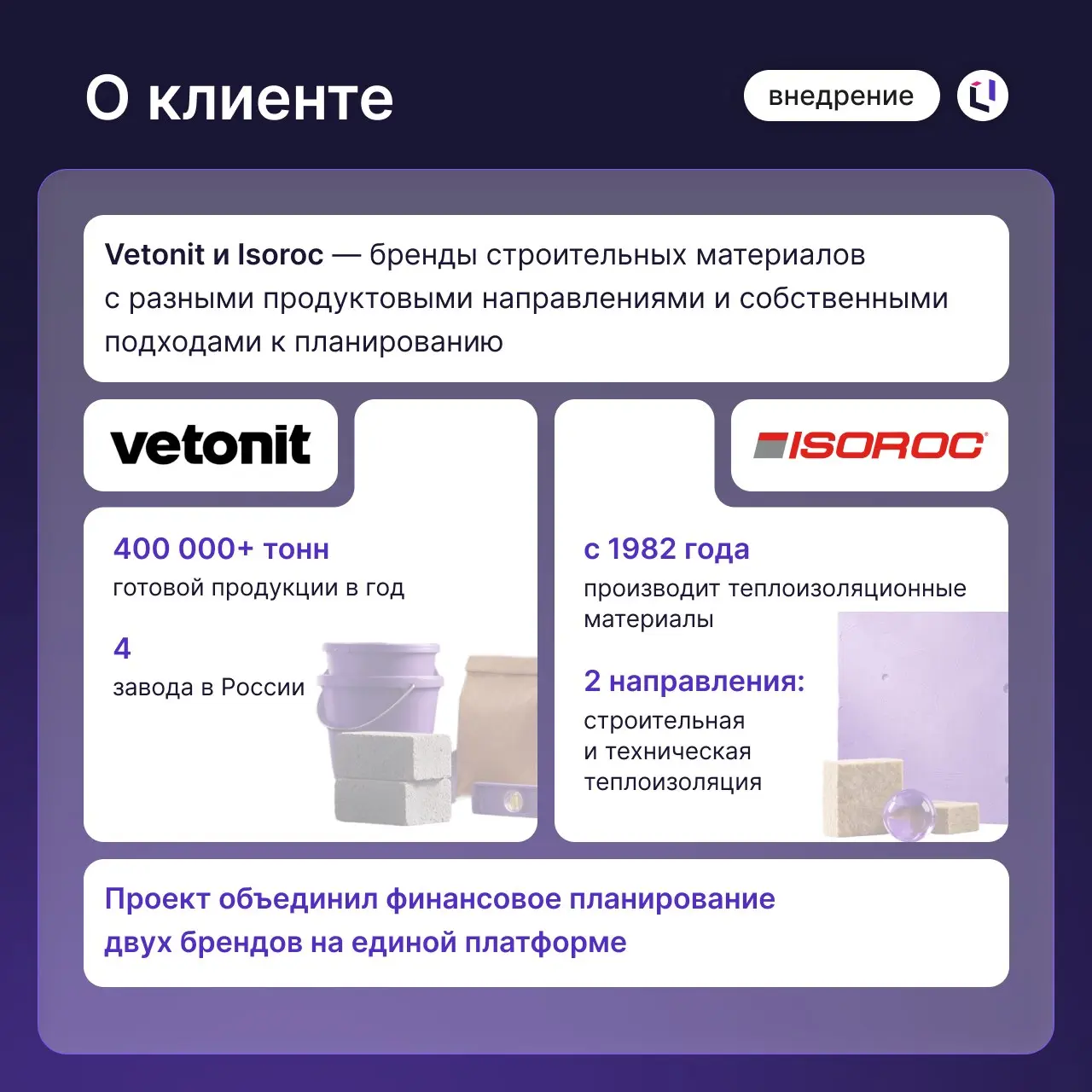 📊 Vetonit и Isoroc перевели финансовое планирование в Optimacros
С 2019 года бренды использовали Board International для планирования и аналитики | Сетка — социальная сеть от hh.ru