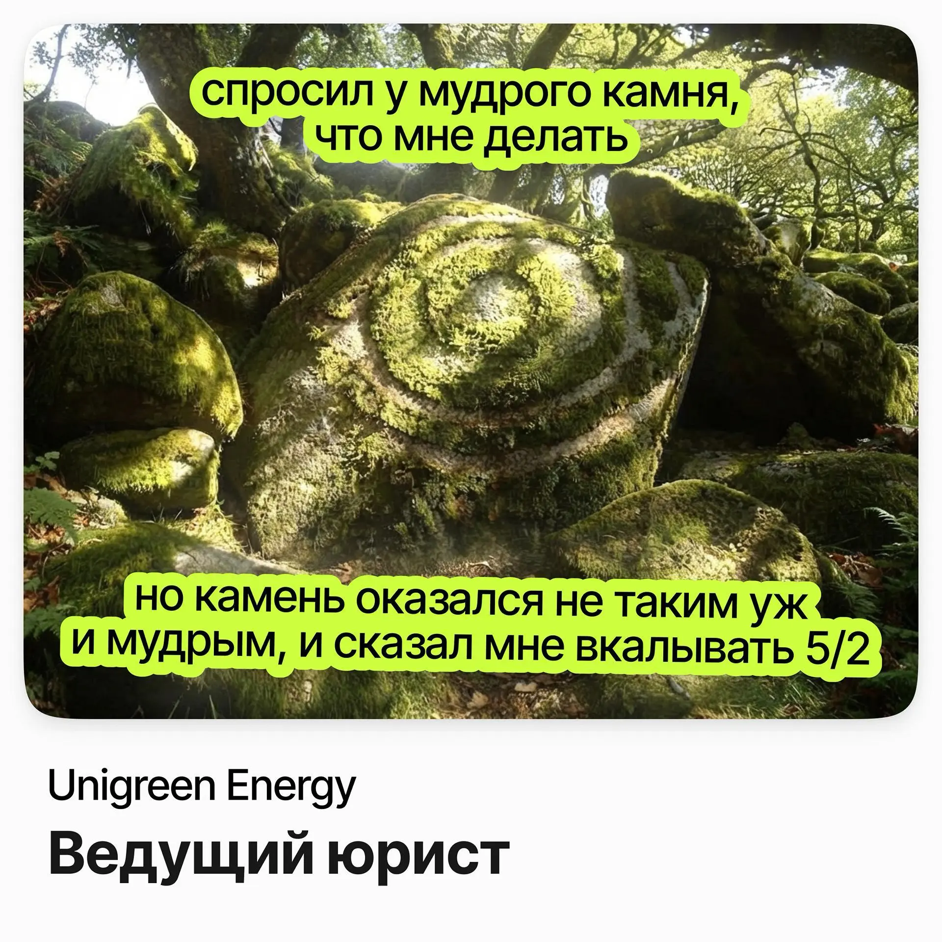⚖️ Ведущий юрист / Unigreen Energy
Unigreen Energy — российская компания, которая развивает проекты солнечной энергетики.
Ищут ведущего юриста в московский офис | Сетка — социальная сеть от hh.ru