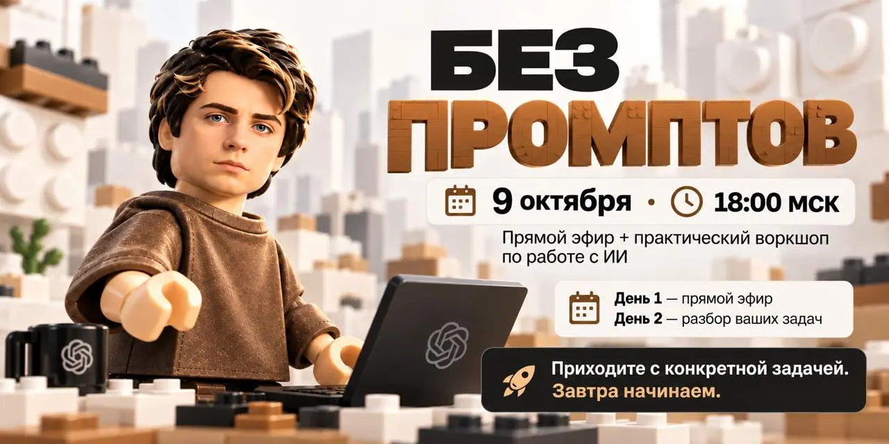 Уже завтра. До эфира осталось меньше 24 часов
Провожу эфир «Почему промпты не нужны» и практический воркшоп по работе с искусственным интеллектом | Сетка — социальная сеть от hh.ru