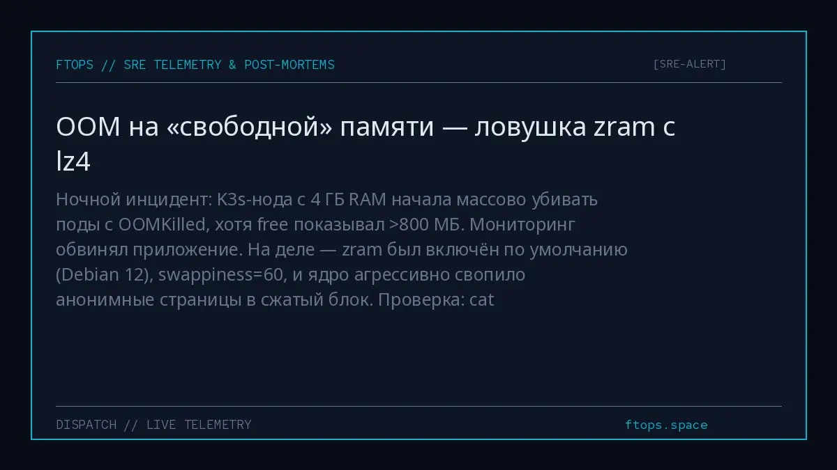 Ночной инцидент: K3s-нода с 4 ГБ RAM начала массово убивать поды с OOMKilled, хотя free показывал >800 МБ. Мониторинг обвинял приложение | Сетка — социальная сеть от hh.ru