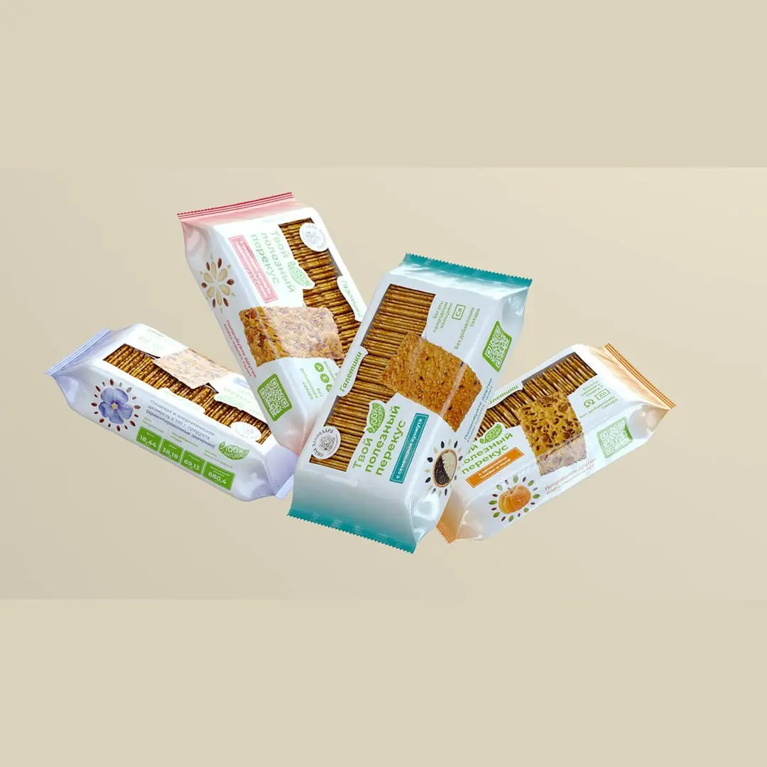 Упаковка, которая показывает продукт
Для «Силы Хлебодара» разработали упаковку линейки полезных перекусов и галет. Ей предстояло заметно выглядеть на полке и поддерживать идею натурального продукта | Сетка — социальная сеть от hh.ru