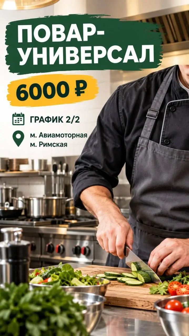 ПОВАР-УНИВЕРСАЛ
От 6 000₽/смена
Производство/цех
• Москва, м. Авиамоторная, Римская
• Рестораны/Кафе
• +79094266820
Полное описание вакансии размещено в Телеграм и Макс | Сетка — социальная сеть от hh.ru