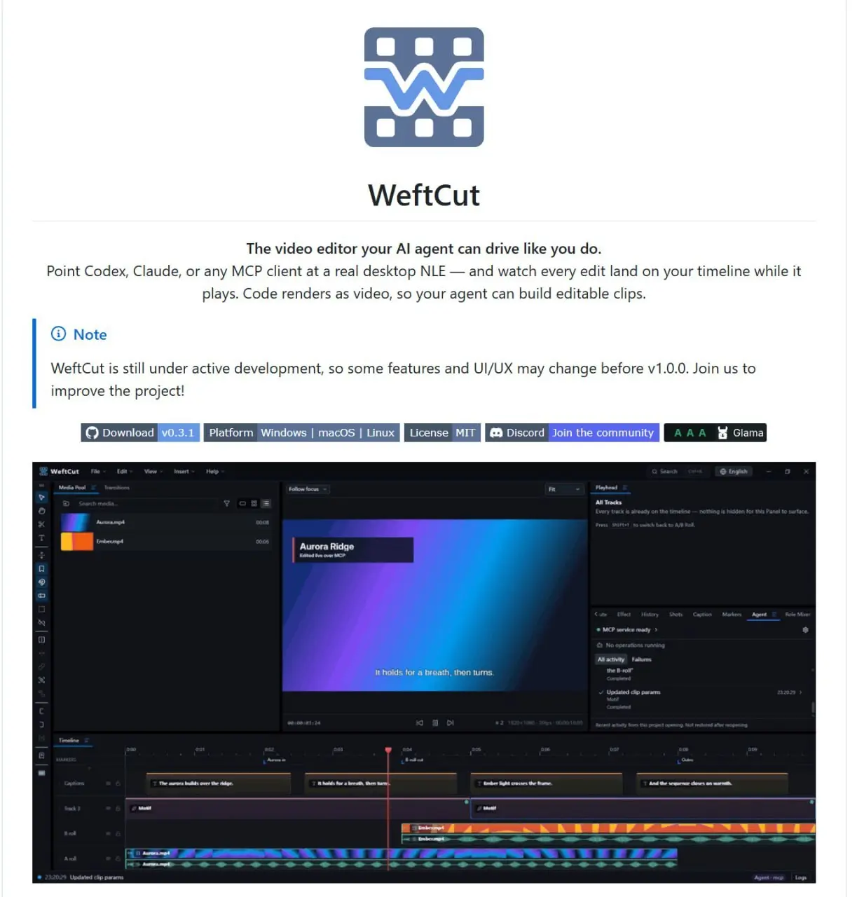 🎬 ИИ-АГЕНТЫ САДЯТСЯ ЗА МОНТАЖНЫЙ СТОЛ
WeftCut — это полноценный NLE-редактор, созданный с нуля для управления ИИ-агентами через MCP 🤖 | Сетка — социальная сеть от hh.ru