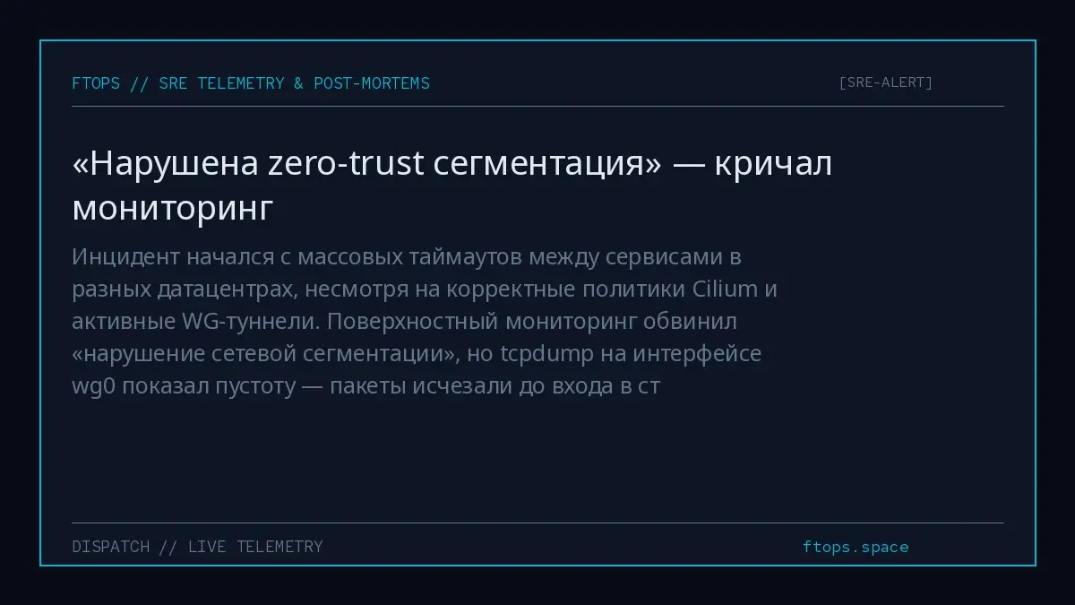 Инцидент начался с массовых таймаутов между сервисами в разных датацентрах, несмотря на корректные политики Cilium и активные WG-туннели | Сетка — социальная сеть от hh.ru