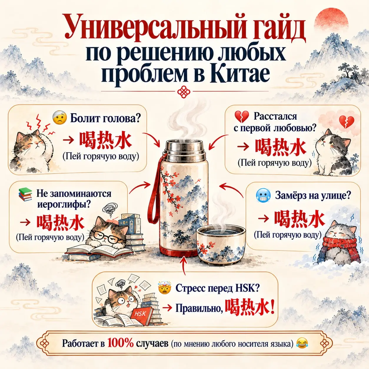 У нас тут для вас рабочий лайфхак в конце рабочей недели!
Готовы?
Смотрите на картинку 😂
Если вы хоть раз общались с носителями китайского языка или были в Китае, то знаете: 喝热水 (hē rèshuǐ) — это не п... | Сетка — социальная сеть от hh.ru