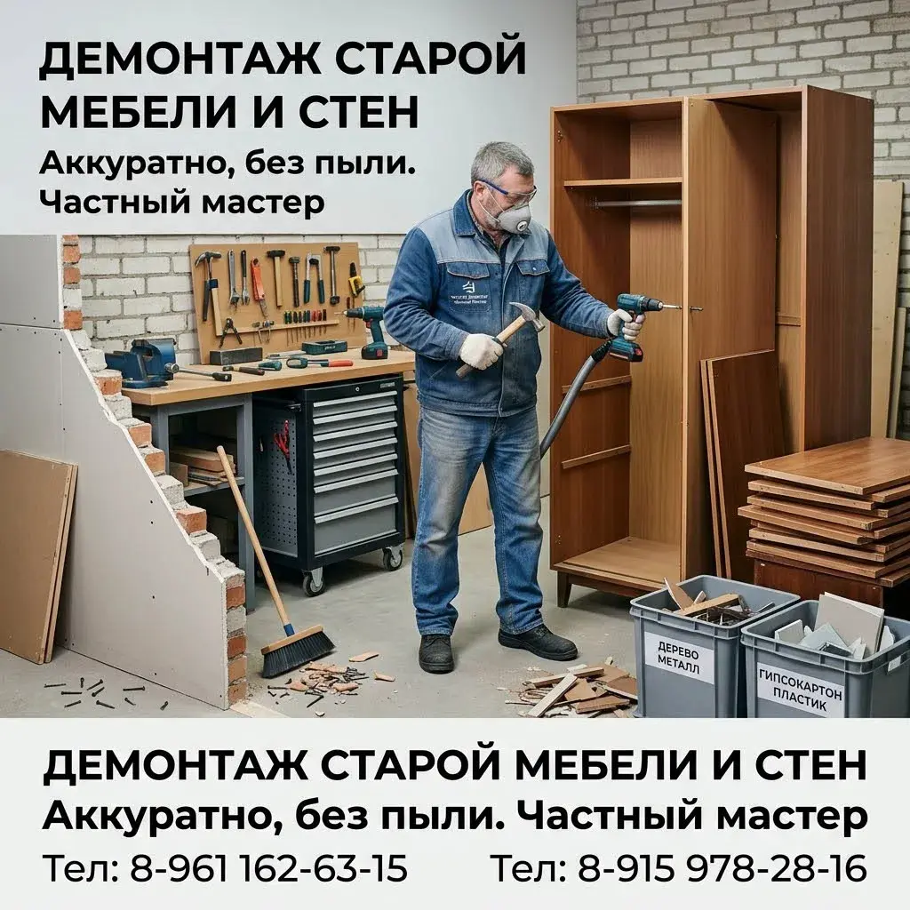 Демонтаж старой мебели и стен. Аккуратно, без пыли. | Сетка — социальная сеть от hh.ru