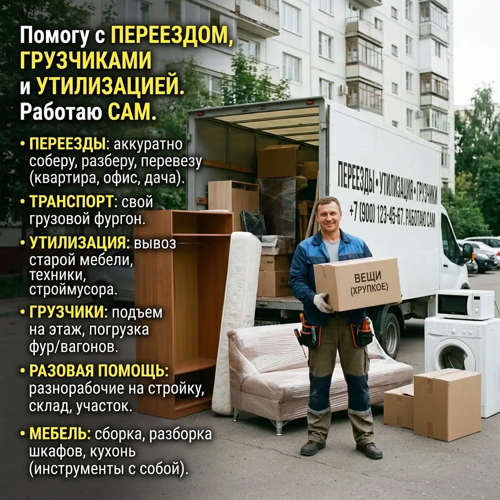 Помогу с переездом, грузчиками и утилизацией. Работаю сам. | Сетка — социальная сеть от hh.ru