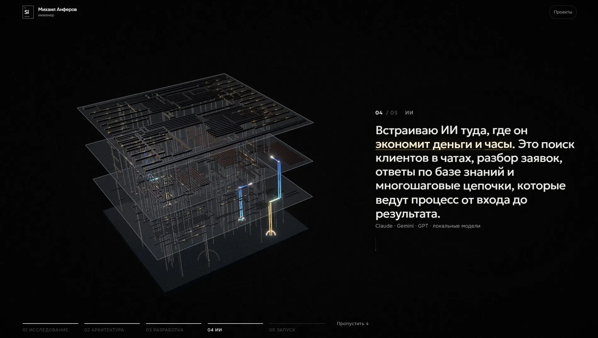 Как я сделал сайт-портфолио с 3D и ИИ-агентами | Сетка — социальная сеть от hh.ru
