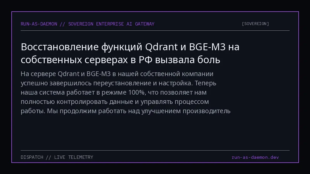 На сервере Qdrant и BGE-M3 в нашей собственной компании успешно завершилось переустановление и настройка | Сетка — социальная сеть от hh.ru