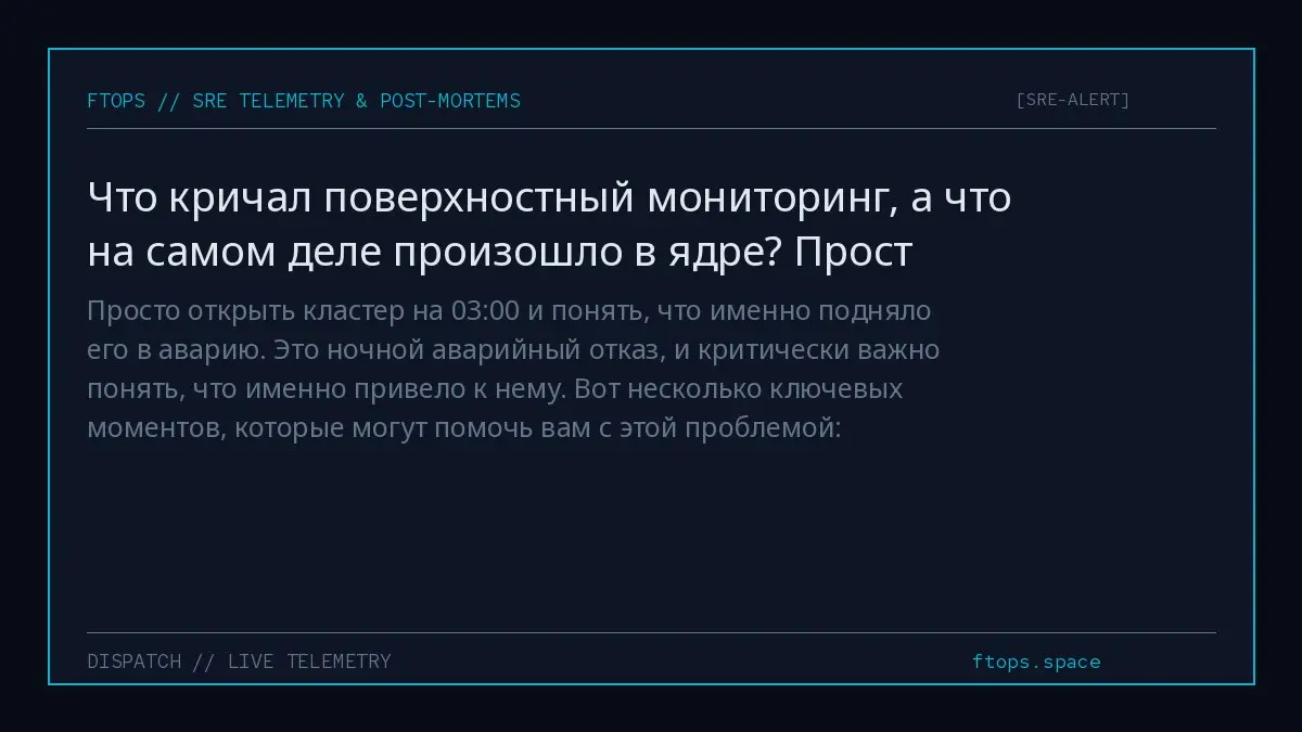 Просто открыть кластер на 03:00 и понять, что именно подняло его в аварию. Это ночной аварийный отказ, и критически важно понять, что именно привело к нему | Сетка — социальная сеть от hh.ru