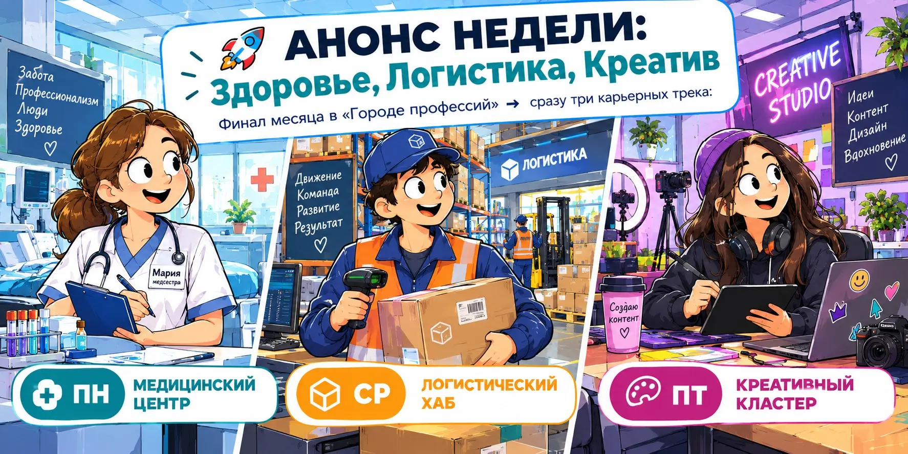 🚀 АНОНС НЕДЕЛИ: Здоровье, Логистика, Креатив | Сетка — социальная сеть от hh.ru